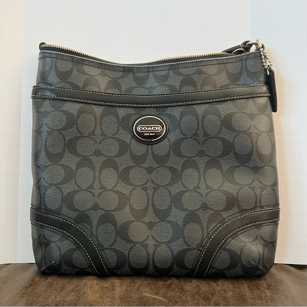 Coach F18926 Black Signature Jacquard Crossbody Bag‎ - Zip Closure